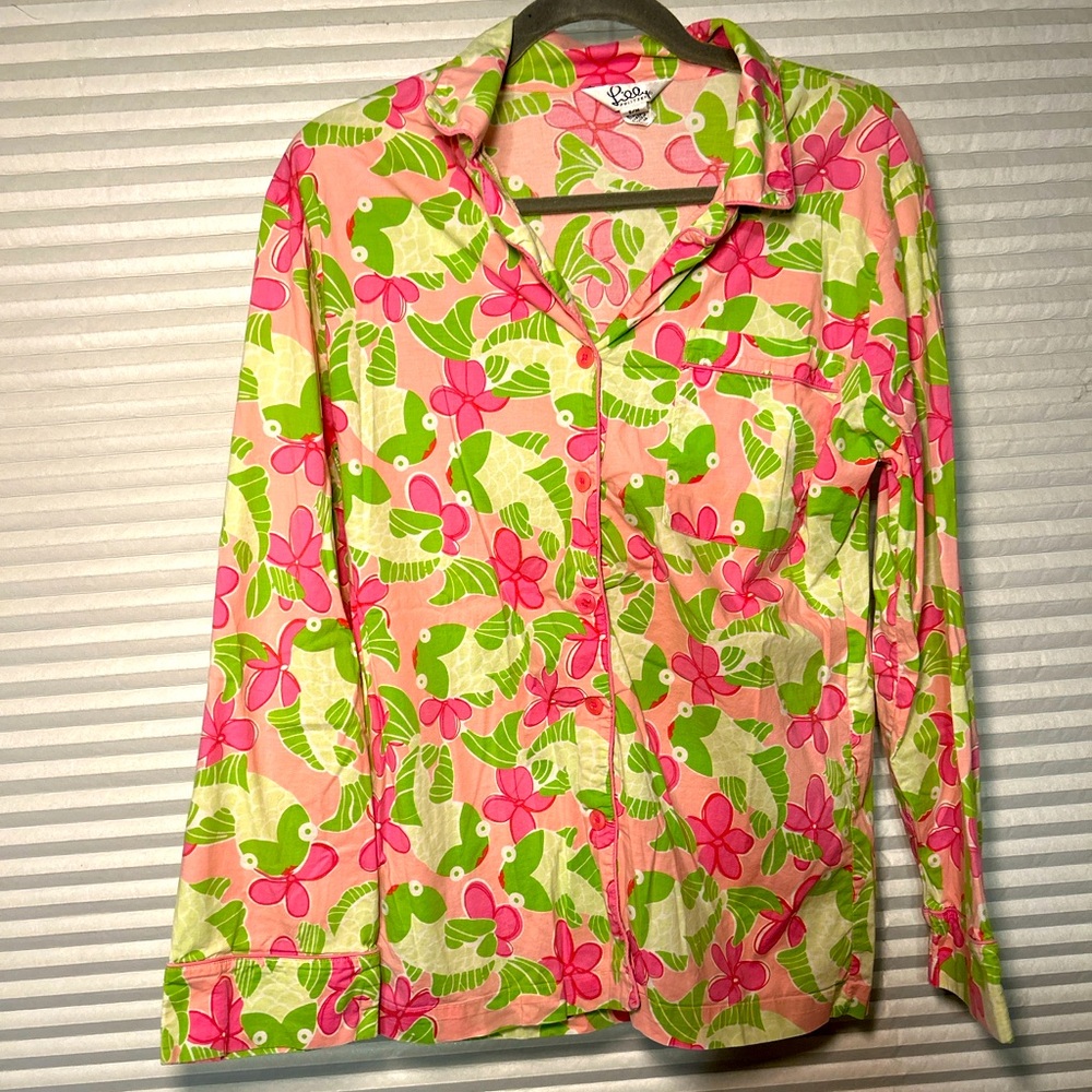 Lily Pulitzer Pink and Green Pajama Top small/ medium